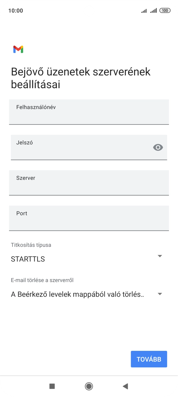 Kattints a „Felhasználónév” alatti mezőre, és írd be az e-mail-fiókodhoz tartozó felhasználónevet.