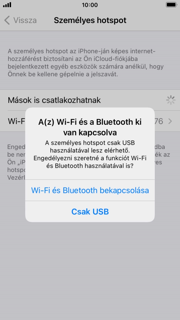 Amennyiben be van kapcsolva a Wi-Fi, válaszd a Wi-Fi és Bluetooth bekapcsolása lehetőséget. Amennyiben be van kapcsolva a Wi-Fi, válaszd a Wi-Fi és Bluetooth bekapcsolása lehetőséget.