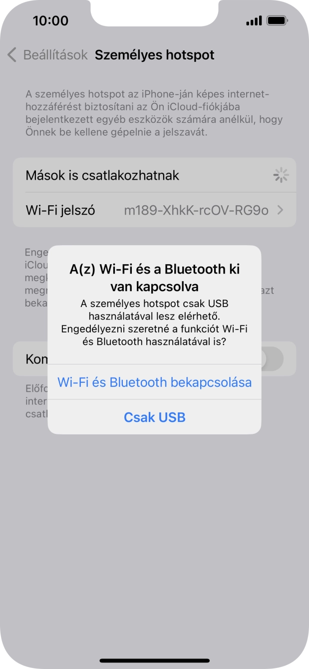 Amennyiben be van kapcsolva a Wi-Fi, válaszd a Wi-Fi és Bluetooth bekapcsolása lehetőséget.