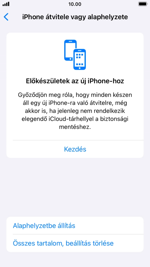 Válaszd az Alaphelyzetbe állítás lehetőséget.