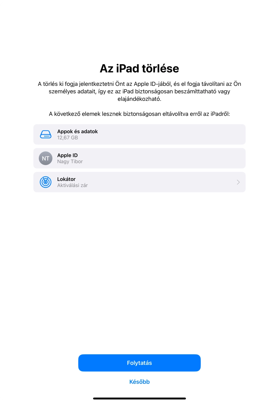 Válaszd a Folytatás lehetőséget.
