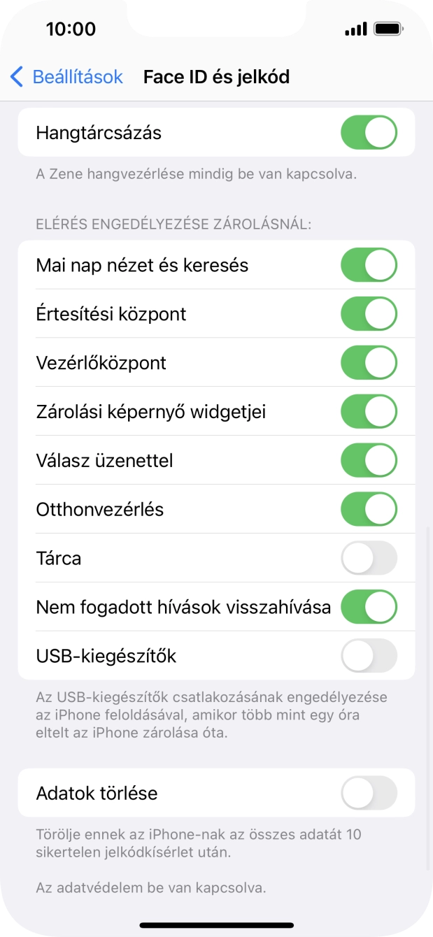Kattints az „Adatok törlése” melletti csúszkára a funkció be- vagy kikapcsolásához.