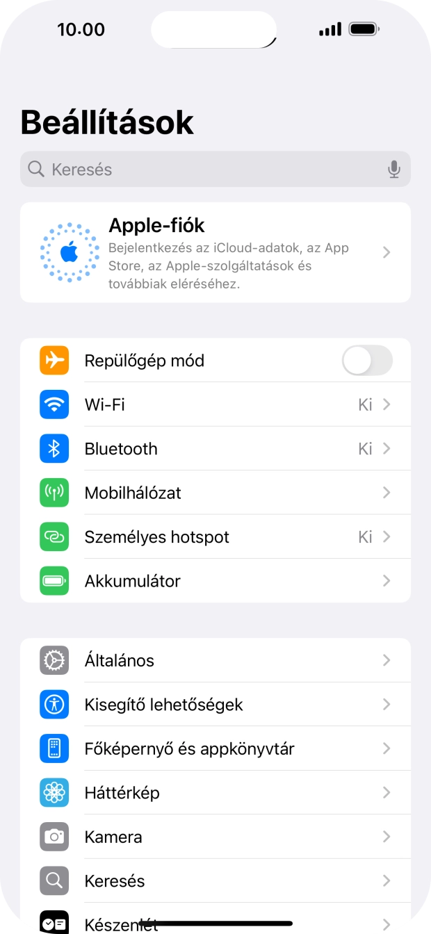 Válaszd az Apple-fiók lehetőséget.