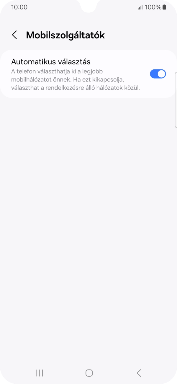Kattints az „Automatikus választás” melletti csúszkára a funkció kikapcsolásához, és várj, amíg a telefon keresi az elérhető hálózatot. Kattints az „Automatikus választás” melletti csúszkára a funkció kikapcsolásához, és várj, amíg a telefon keresi az elérhető hálózatot.