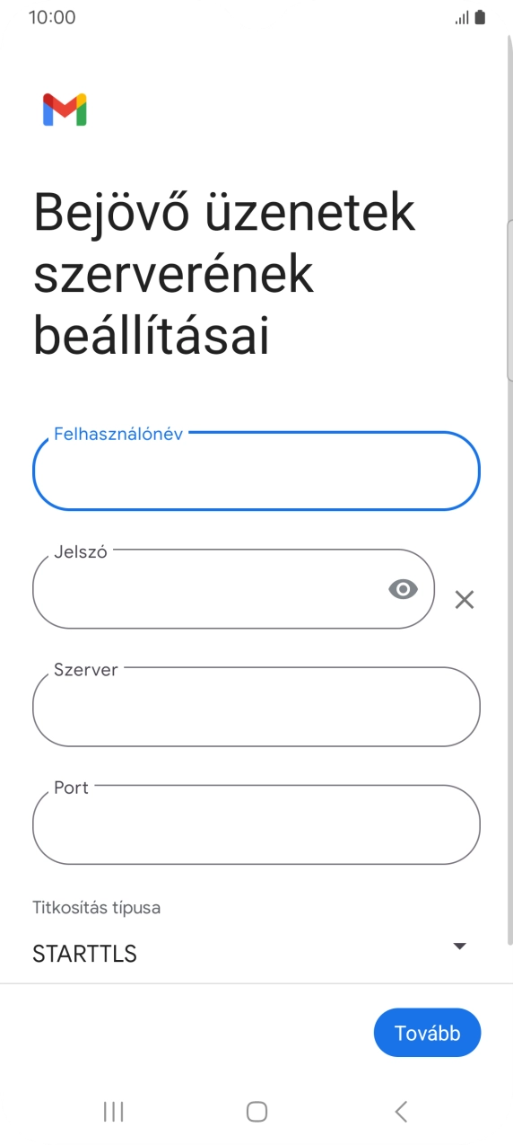 Kattints a „Szerver” alatti mezőre, és írd be az e-mail szolgáltatód bejövő szerverének a nevét.