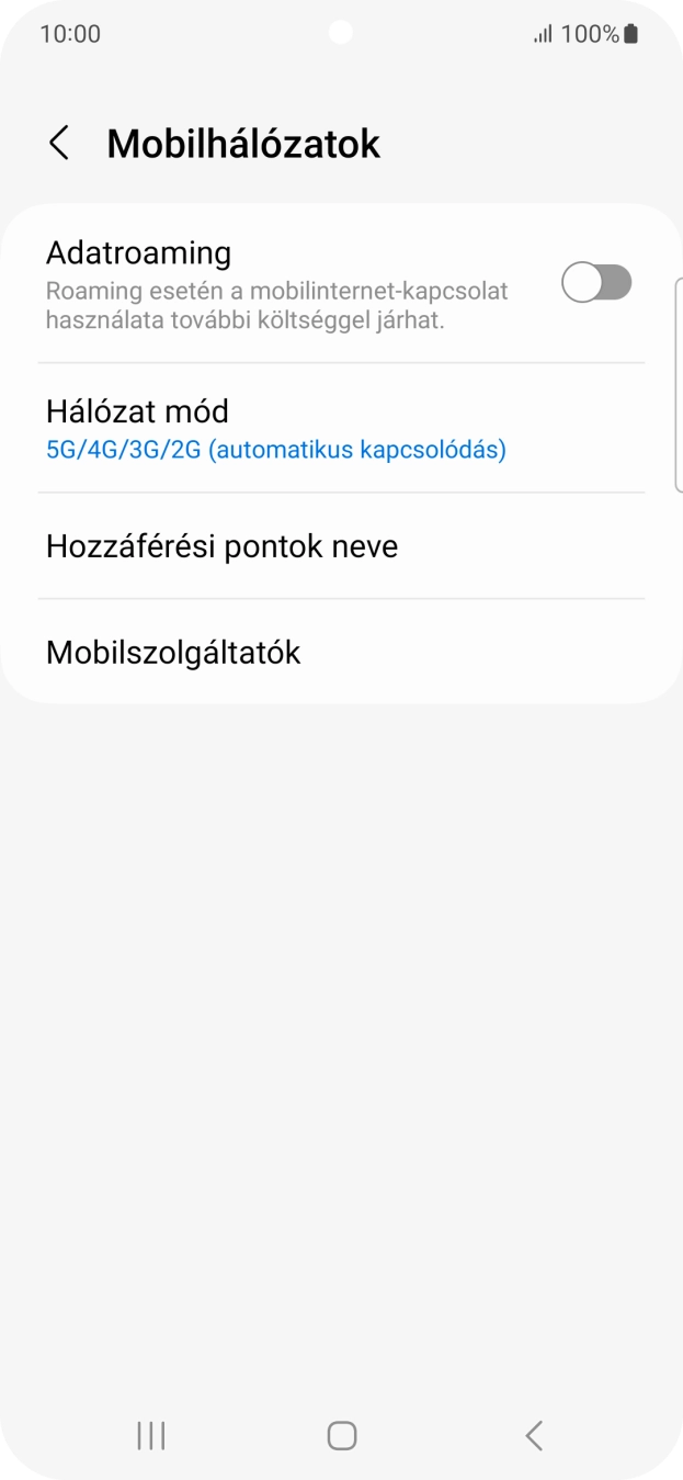 Válaszd a Hozzáférési pontok neve lehetőséget.