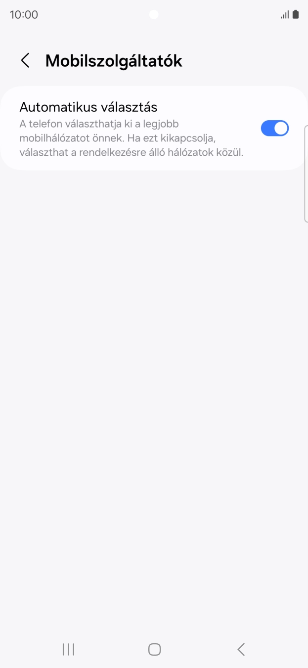 Kattints az „Automatikus választás” melletti csúszkára a funkció kikapcsolásához, és várj, amíg a telefon keresi az elérhető hálózatot. Kattints az „Automatikus választás” melletti csúszkára a funkció kikapcsolásához, és várj, amíg a telefon keresi az elérhető hálózatot.