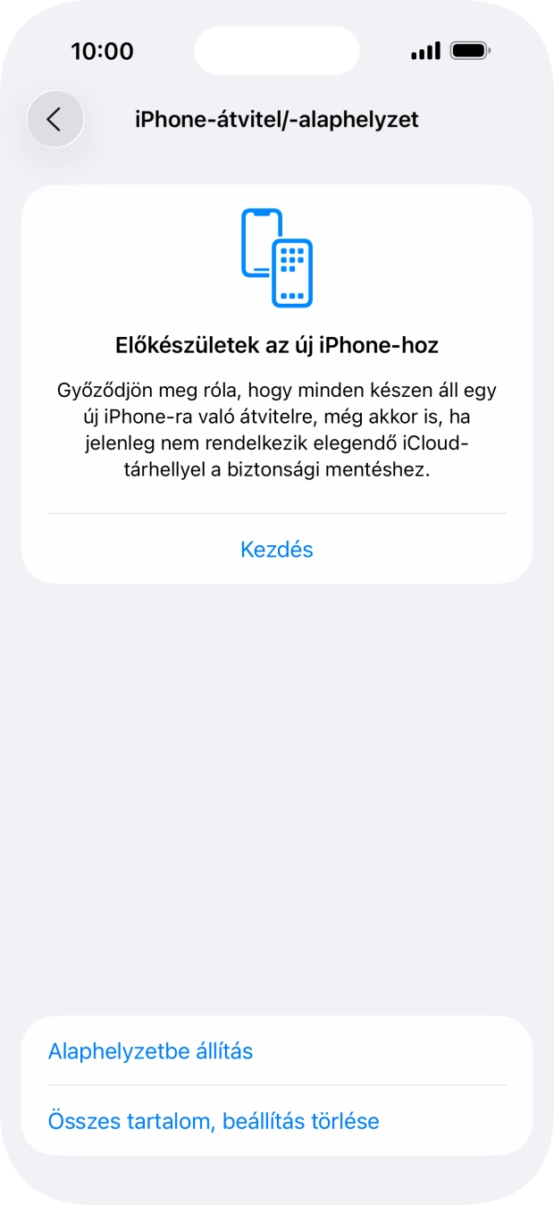 Válaszd az Alaphelyzetbe állítás lehetőséget.