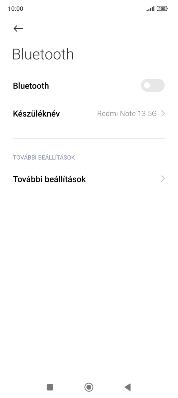 Kattints a „Bluetooth” melletti csúszkára a funkció bekapcsolásához.