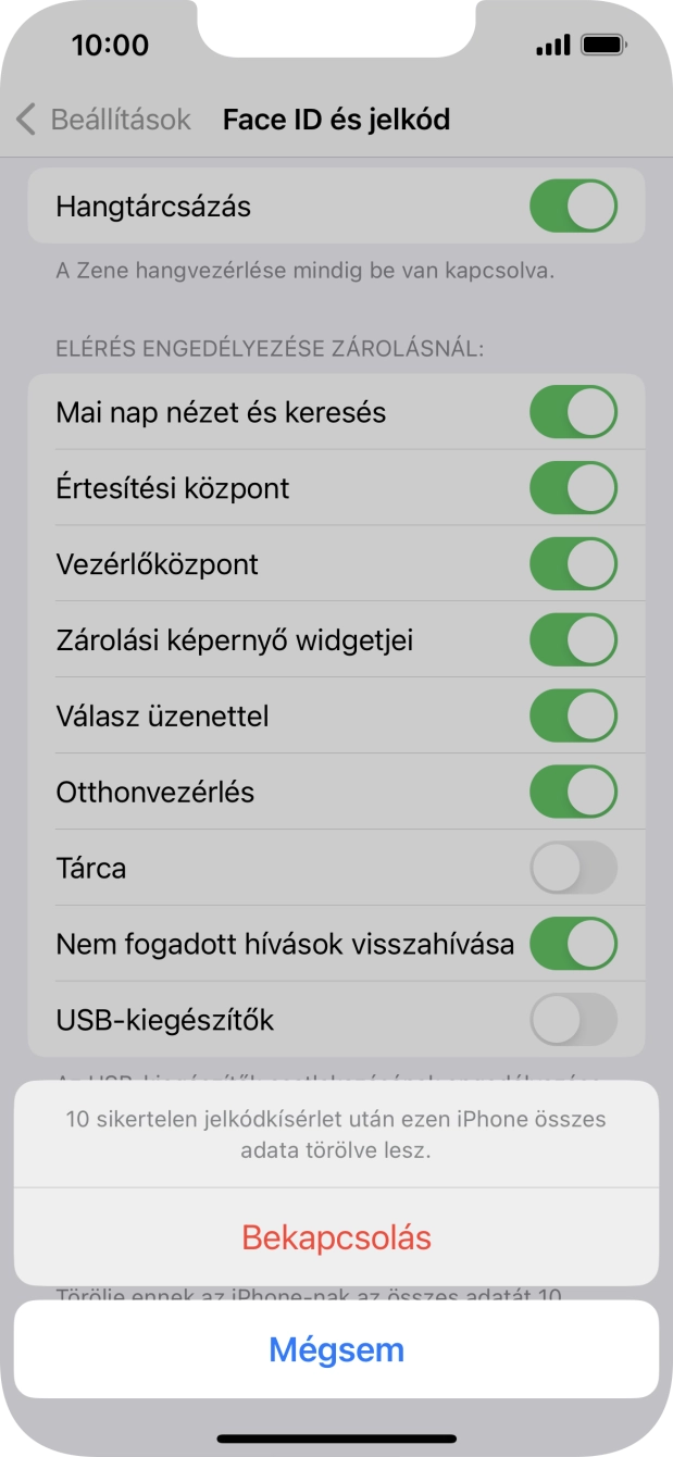 Ha bekapcsolod a funkciót, válaszd a Bekapcsolás lehetőséget.