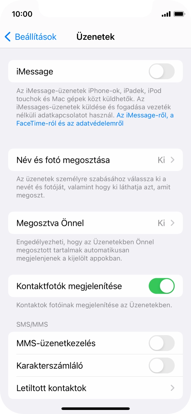 Kattints az „iMessage” melletti csúszkára a funkció bekapcsolásához. Kattints az „iMessage” melletti csúszkára a funkció bekapcsolásához.