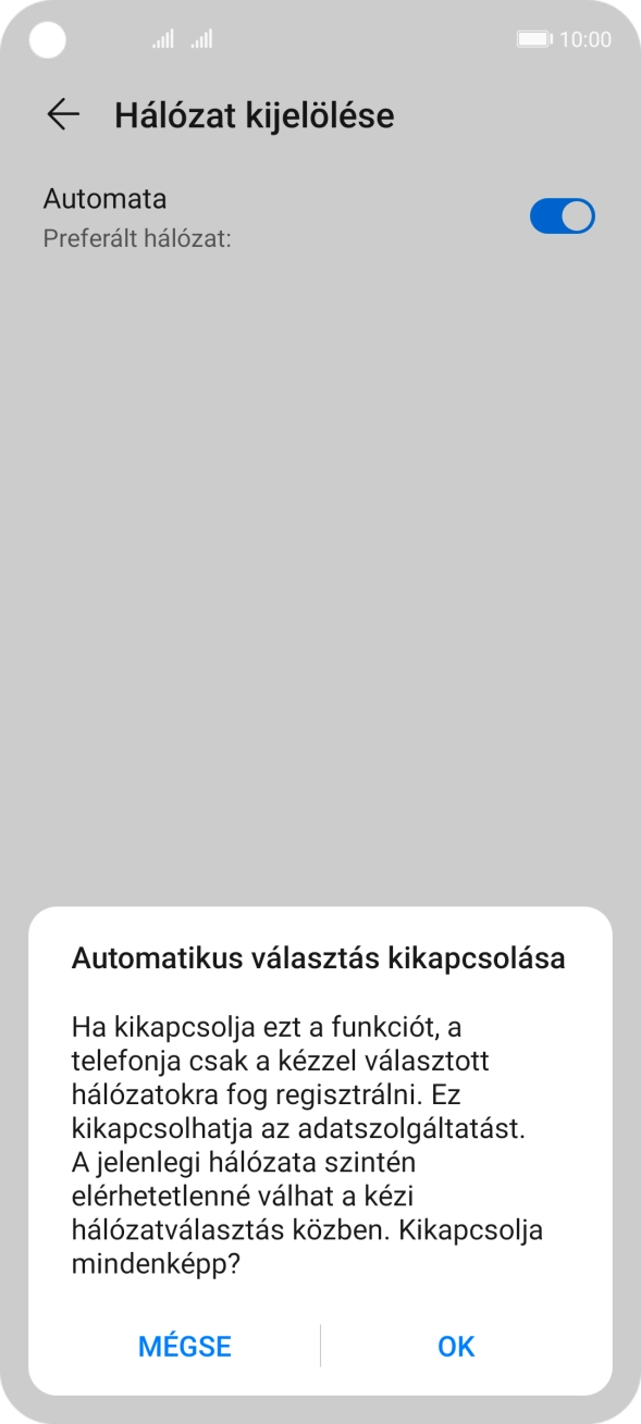 Válaszd az OK lehetőséget, és várj, amíg a telefon keresi az elérhető hálózatot.