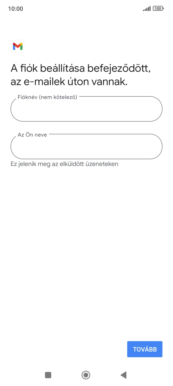 Kattints a „Fióknév (nem kötelező)” alatti mezőre, és írd be az e-mail-fiók kívánt nevét.