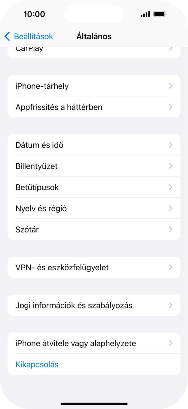 Válaszd az „iPhone átvitele vagy alaphelyzete” lehetőséget. Válaszd az „iPhone átvitele vagy alaphelyzete” lehetőséget.