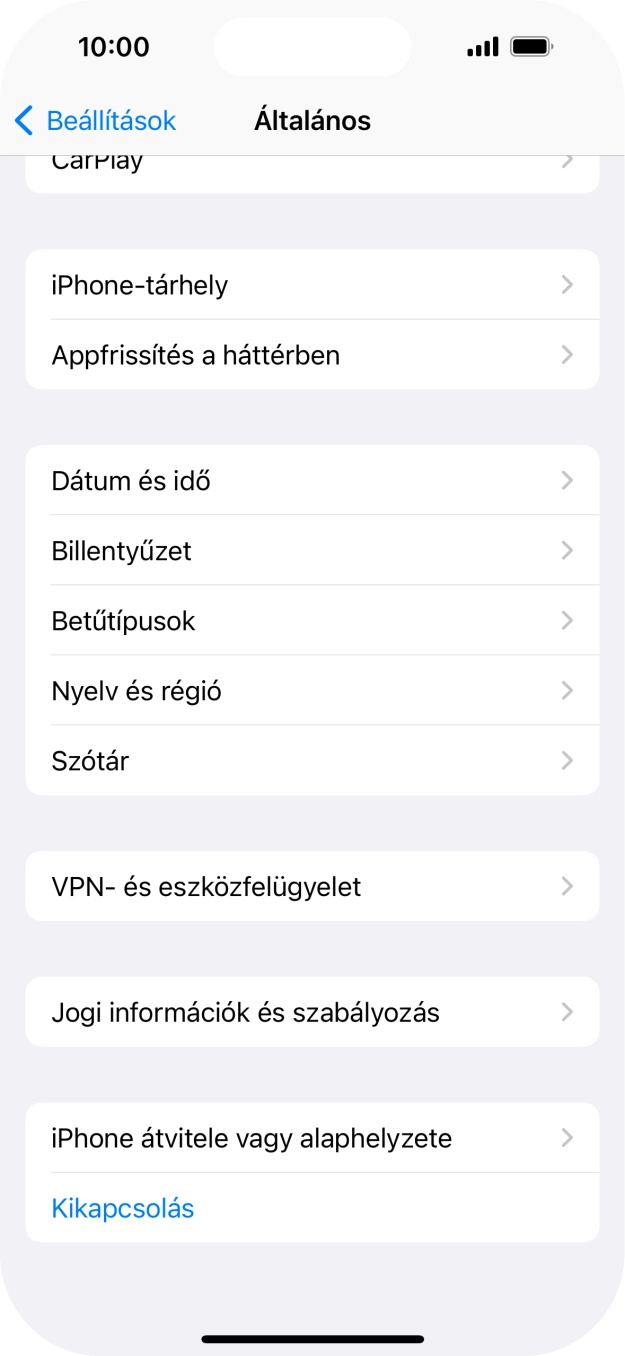 Válaszd az „iPhone átvitele vagy alaphelyzete” lehetőséget. Válaszd az „iPhone átvitele vagy alaphelyzete” lehetőséget.