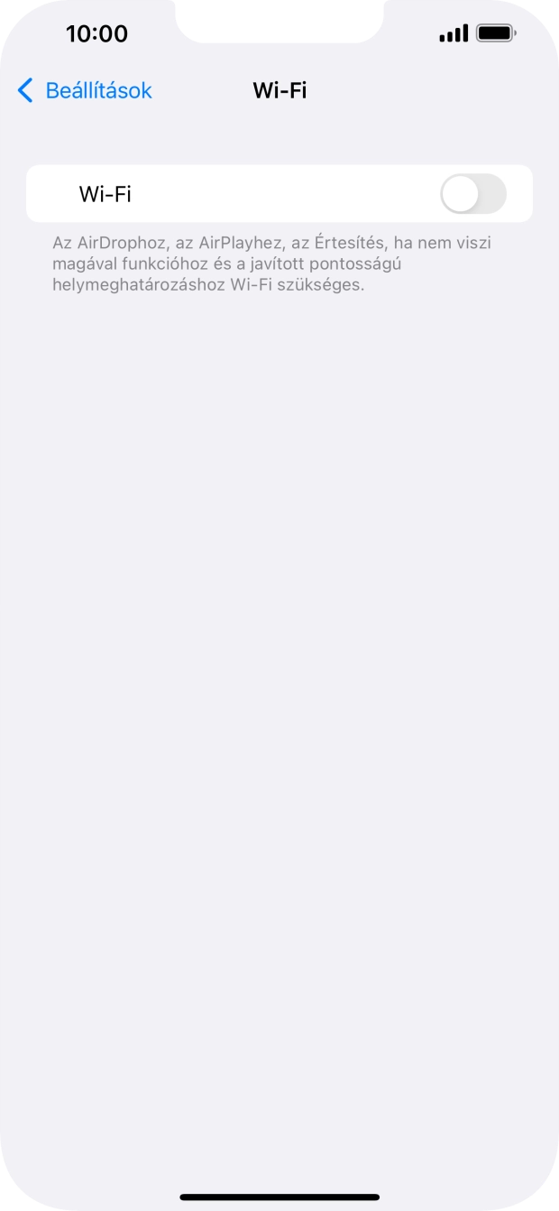 Kattints a „Wi-Fi” melletti csúszkára a funkció bekapcsolásához.