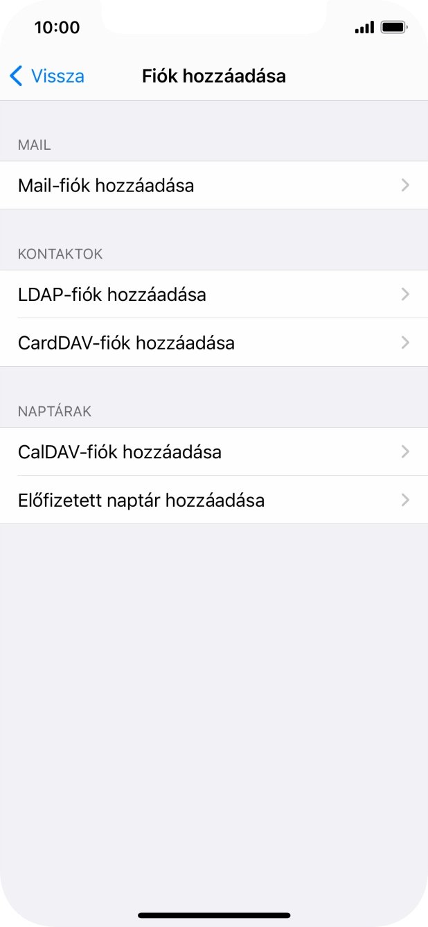 Válaszd a Mail-fiók hozzáadása lehetőséget.