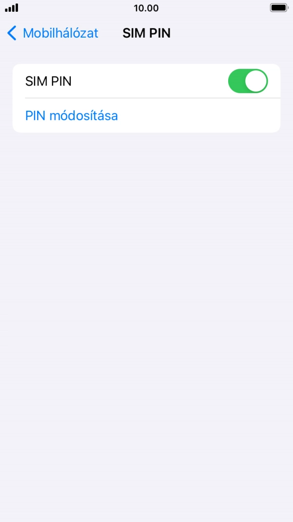 Kattints a „SIM PIN” melletti csúszkára a funkció be- vagy kikapcsolásához.