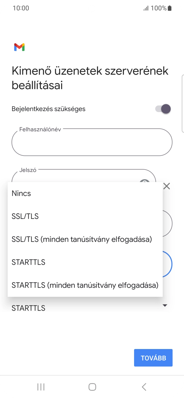 Válaszd az SSL/TLS lehetőséget.
