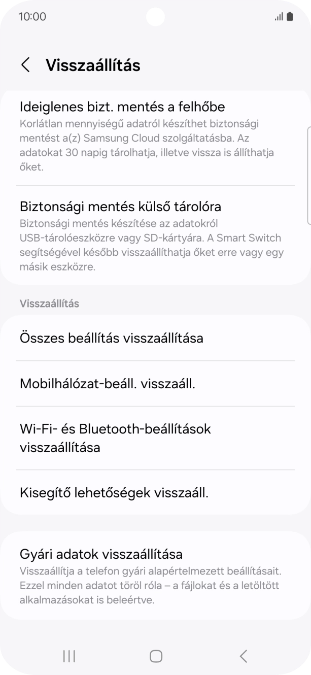 Válaszd a Gyári adatok visszaállítása lehetőséget.