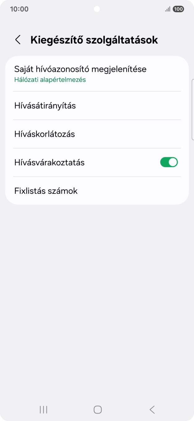 Kattints a „Hívásvárakoztatás” melletti csúszkára a funkció be- vagy kikapcsolásához.