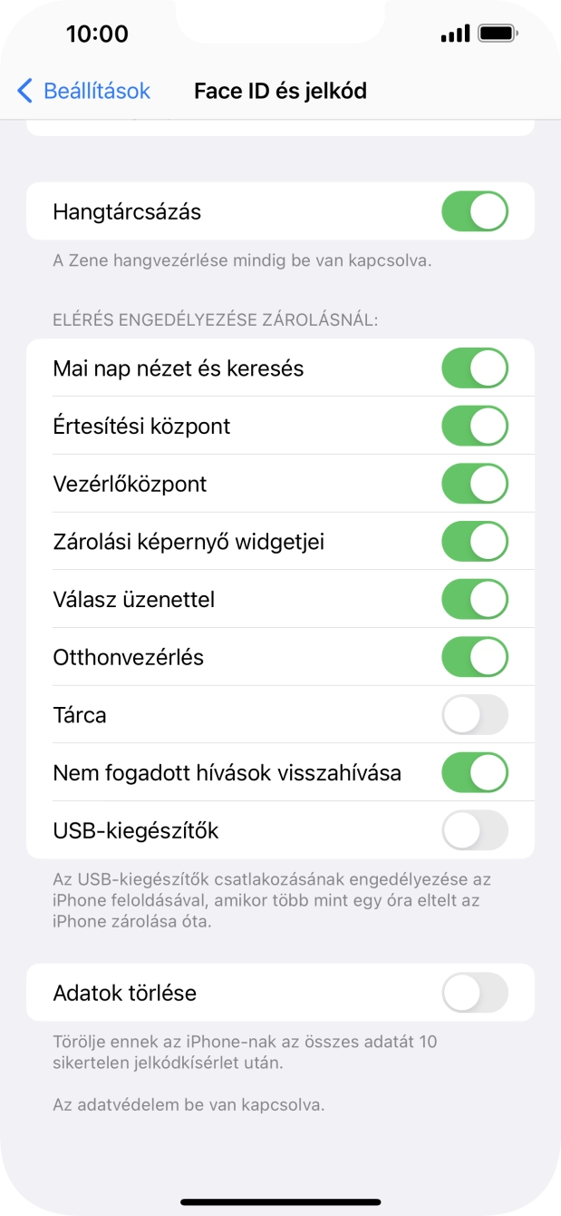 Kattints az „Adatok törlése” melletti csúszkára a funkció be- vagy kikapcsolásához.