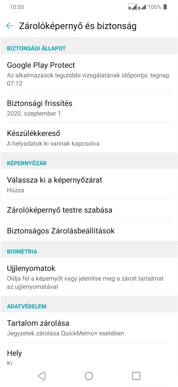 Válaszd az Ujjlenyomatok lehetőséget.