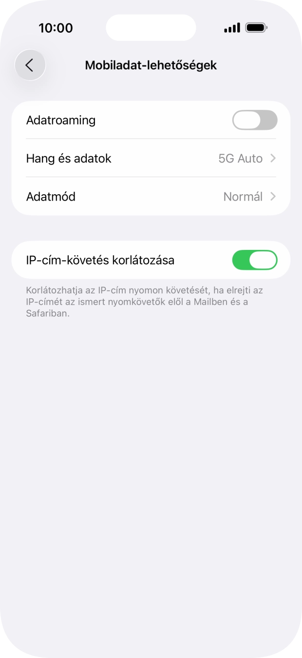 Kattints az „Adatroaming” melletti csúszkára a funkció be- vagy kikapcsolásához.