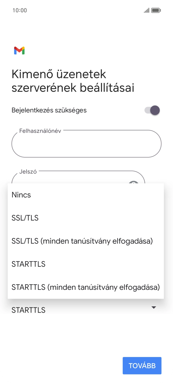 Válaszd az SSL/TLS lehetőséget.