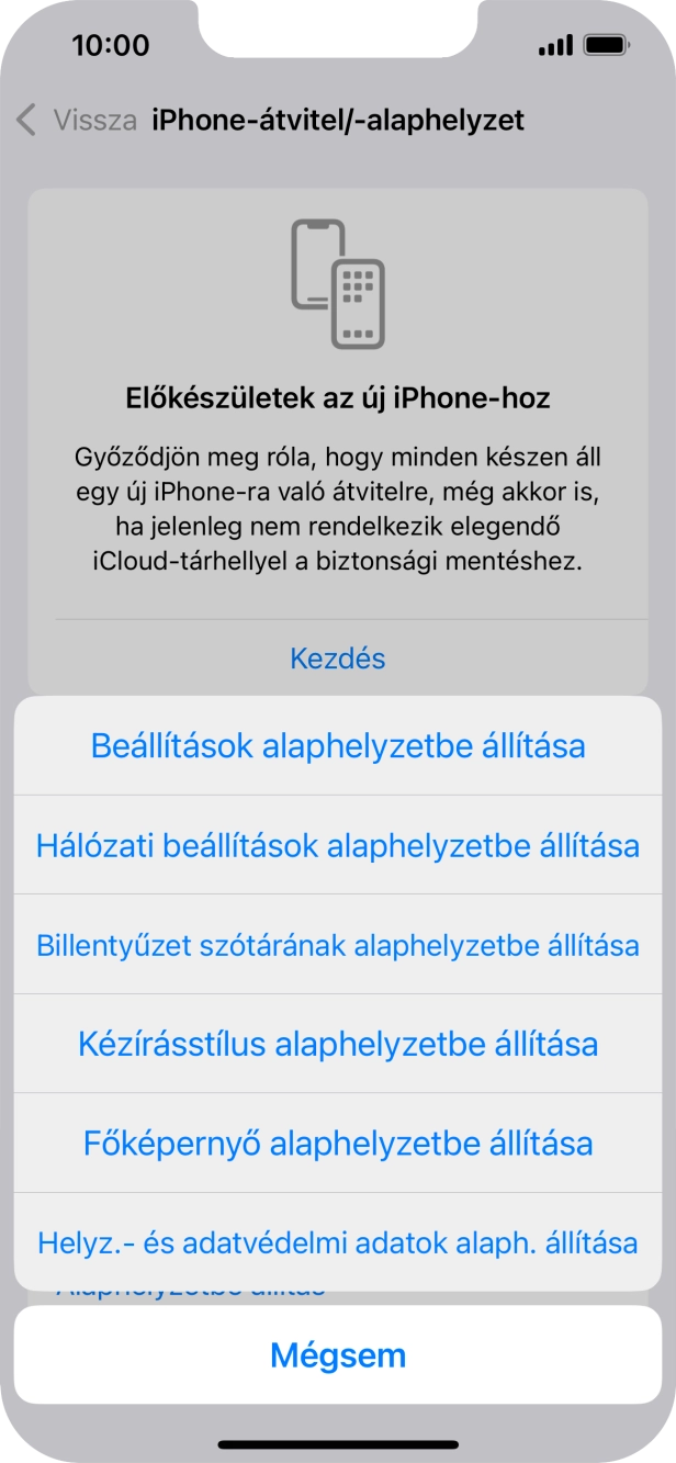 Válaszd a Beállítások alaphelyzetbe állítása lehetőséget. Válaszd a Beállítások alaphelyzetbe állítása lehetőséget.