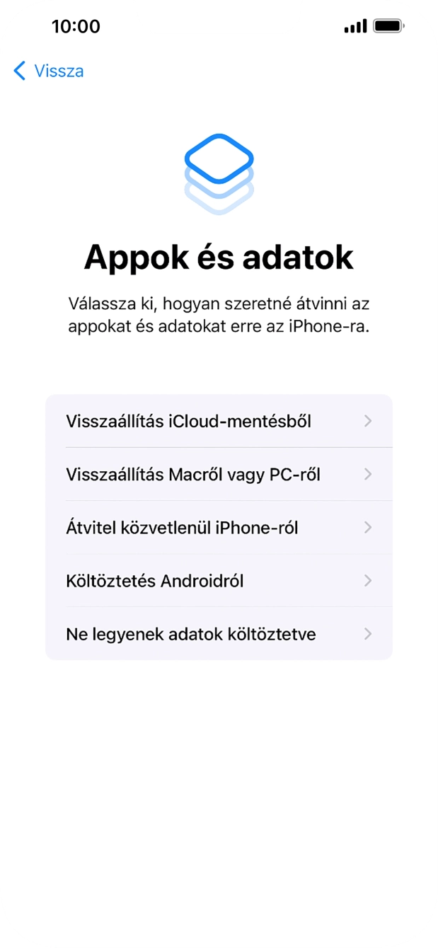 Válaszd a Ne legyenek adatok költöztetve lehetőséget, és kövesd a képernyőn megjelenő utasításokat az aktiválás befejezéséhez.