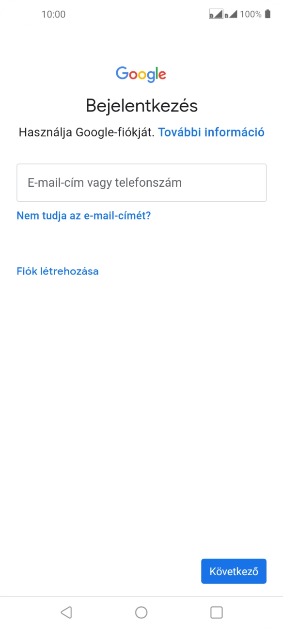 Amennyiben nincs Google-fiókod, válaszd a Fiók létrehozása lehetőséget, és kövesd a képernyőn megjelenő utasításokat egy új fiók létrehozásához.