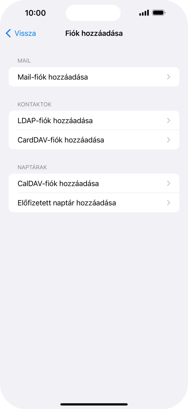 Válaszd a Mail-fiók hozzáadása lehetőséget.