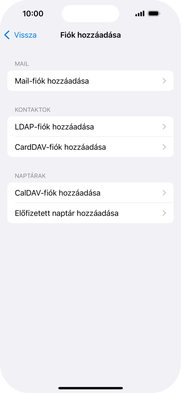 Válaszd a Mail-fiók hozzáadása lehetőséget.