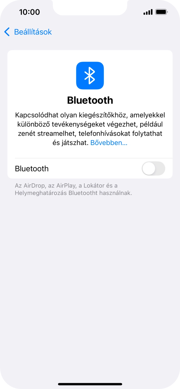 Kattints a „Bluetooth” melletti csúszkára a funkció bekapcsolásához.