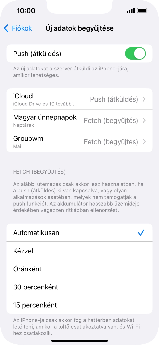 Kattints a „Push (átküldés)” melletti csúszkára a funkció be- vagy kikapcsolásához.
