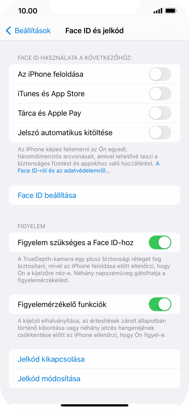 Válaszd a Jelkód kikapcsolása lehetőséget, és írd be a képernyőzárkódot.