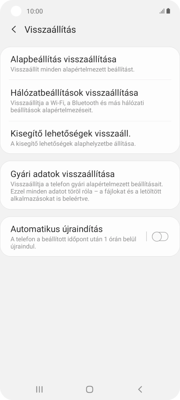 Válaszd a Gyári adatok visszaállítása lehetőséget. Válaszd a Gyári adatok visszaállítása lehetőséget.
