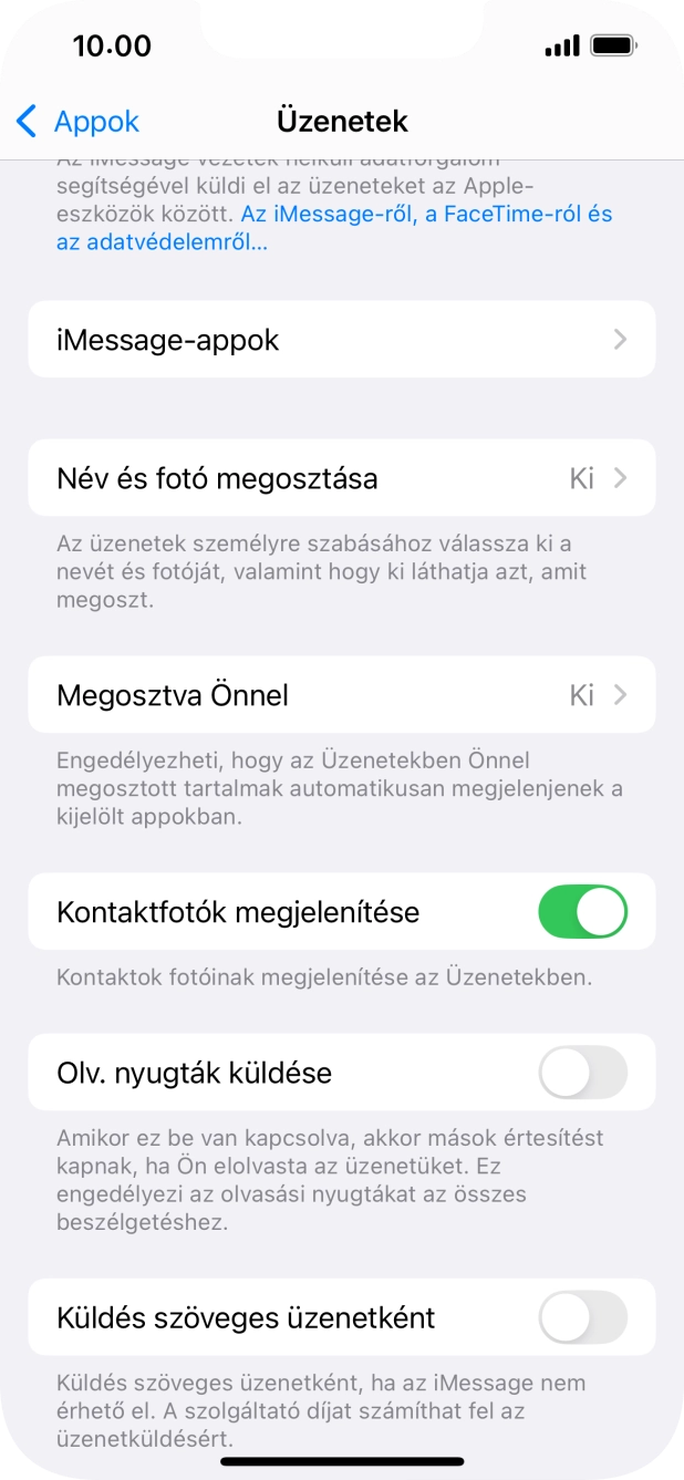 Kattints a „Küldés szöveges üzenetként” melletti csúszkára a funkció be- vagy kikapcsolásához. Kattints a „Küldés szöveges üzenetként” melletti csúszkára a funkció be- vagy kikapcsolásához.