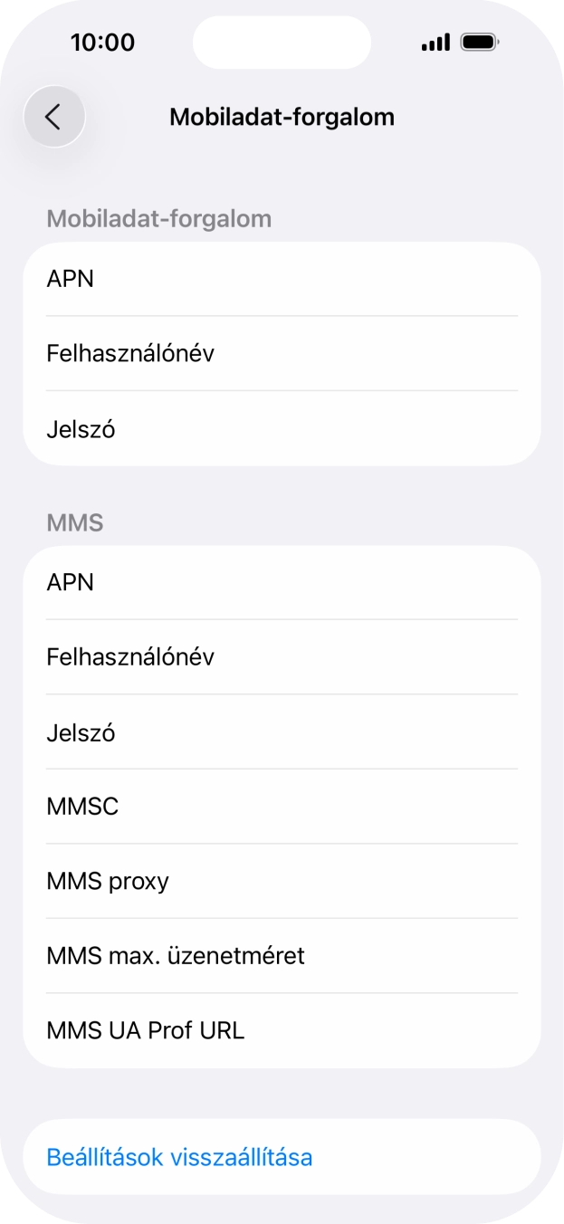 Válaszd az APN lehetőséget. Amennyiben előfizetésed van, írd be azt, hogy internet.