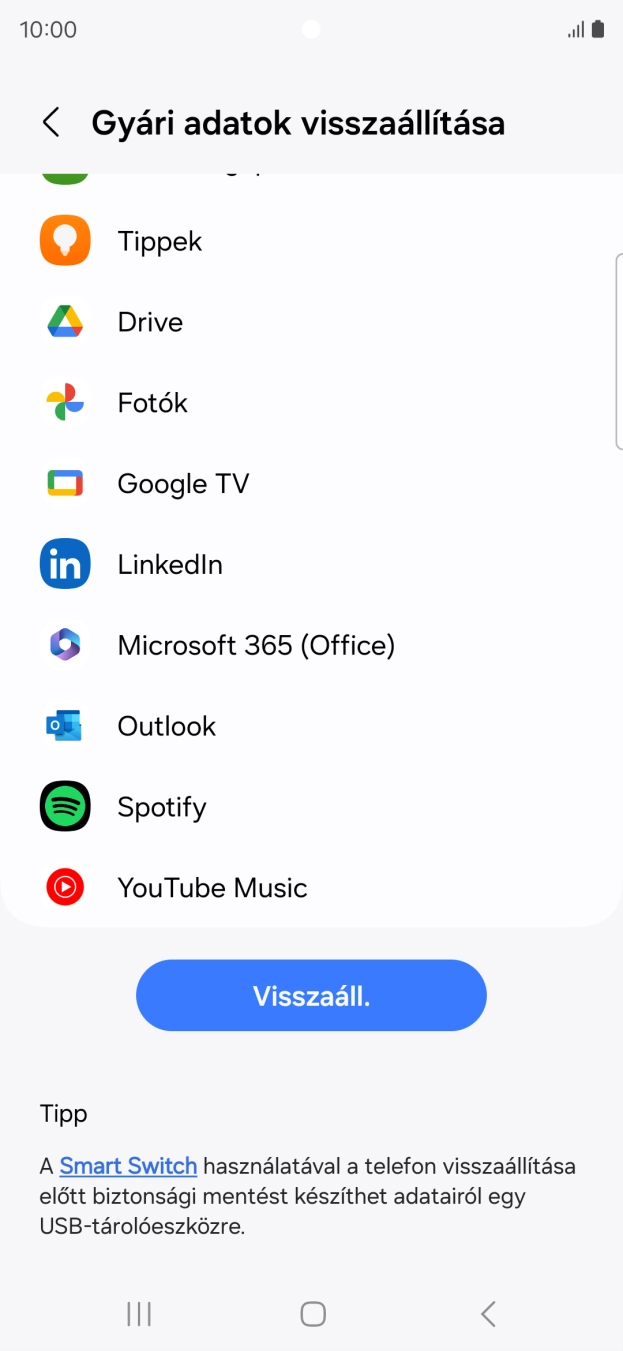 Válaszd a Visszaáll. lehetőséget.