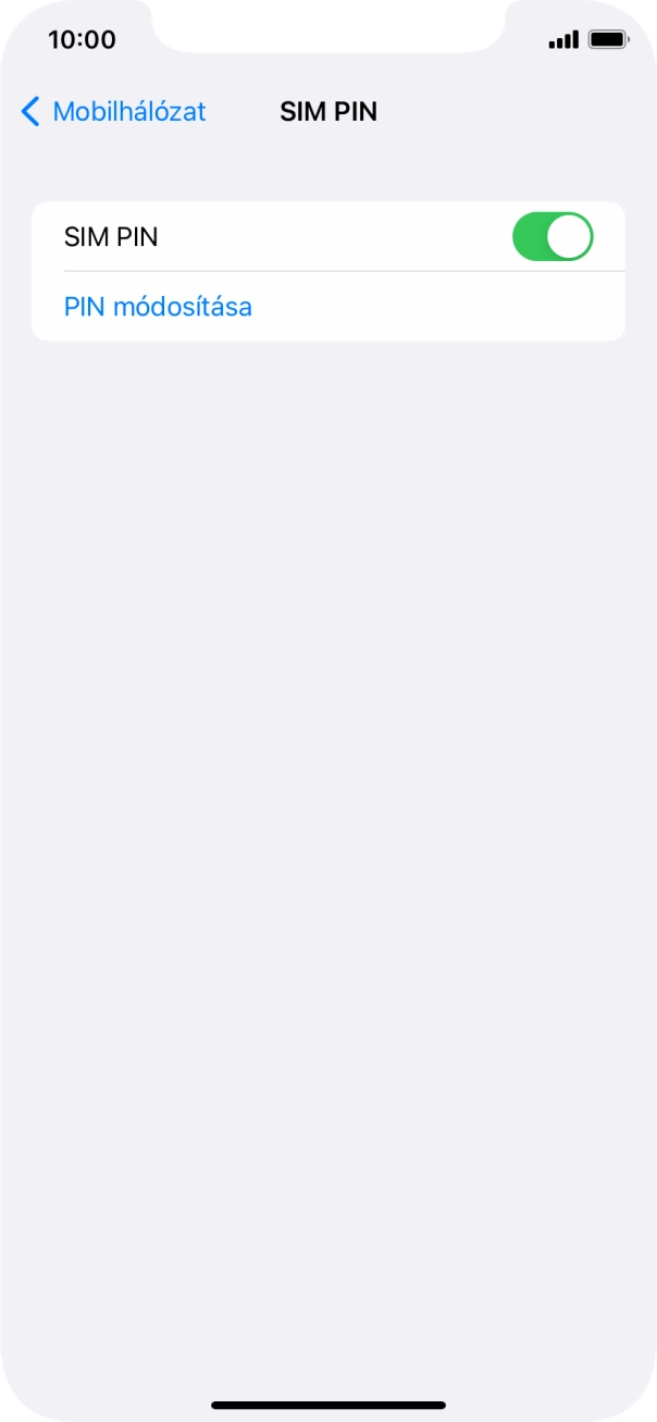 Kattints a „SIM PIN” melletti csúszkára a funkció be- vagy kikapcsolásához.