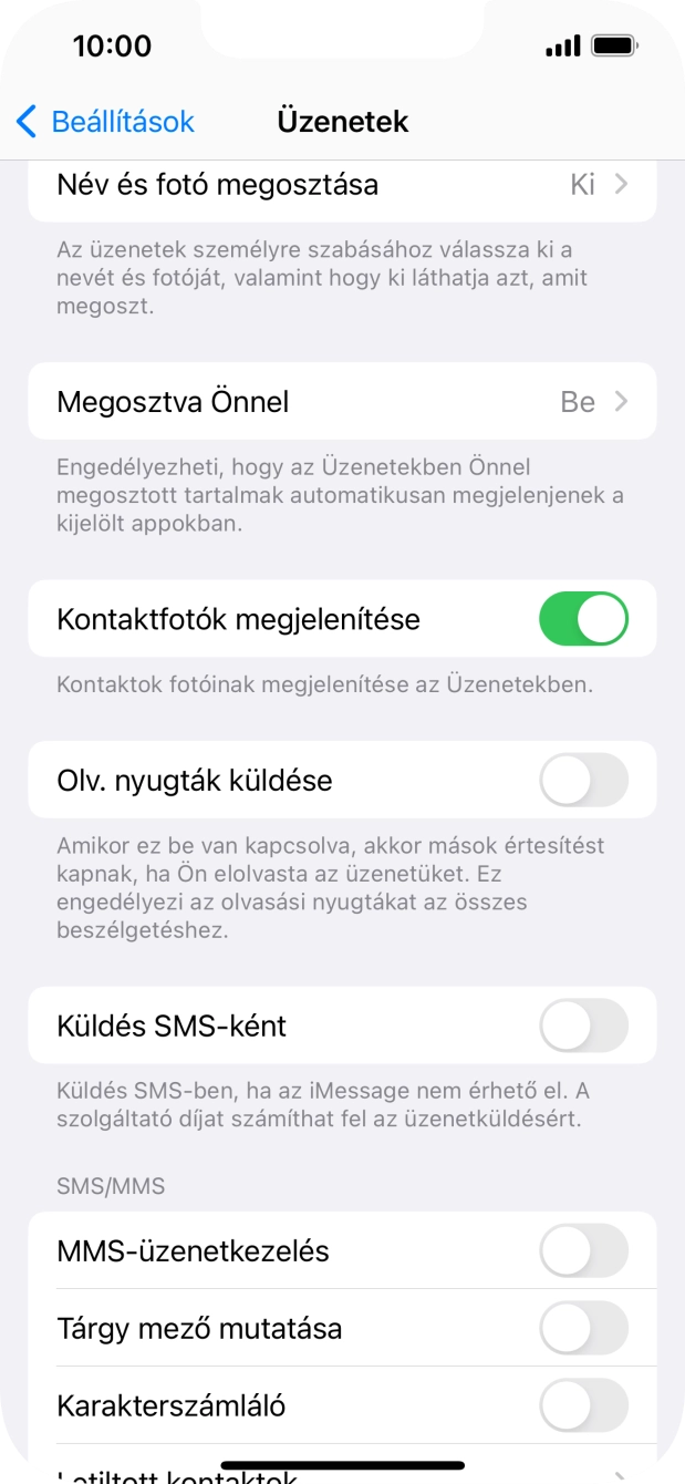 Kattints a „Küldés SMS-ként” melletti csúszkára a funkció be- vagy kikapcsolásához.