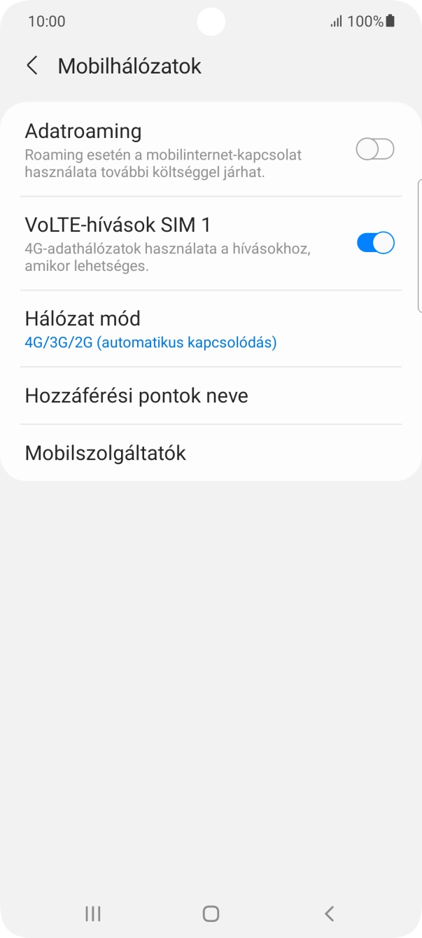 Válaszd a Hozzáférési pontok neve lehetőséget.