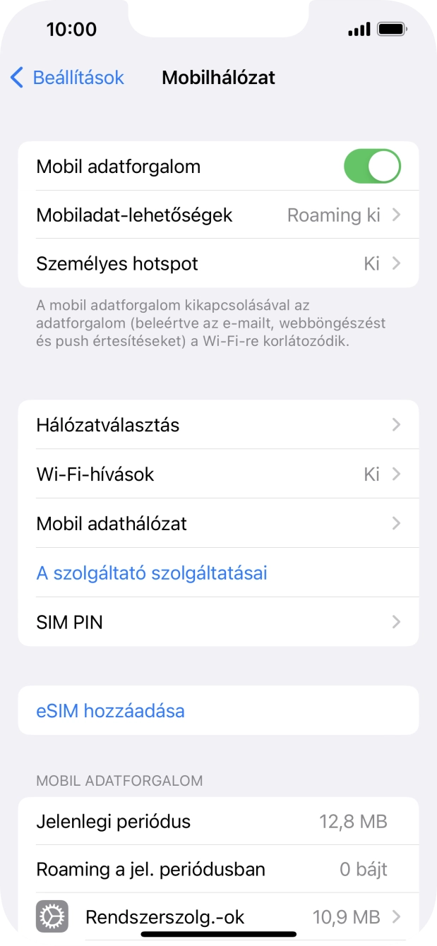 Kattints a „Mobil adatforgalom” melletti csúszkára a funkció be- vagy kikapcsolásához. Kattints a „Mobil adatforgalom” melletti csúszkára a funkció be- vagy kikapcsolásához.