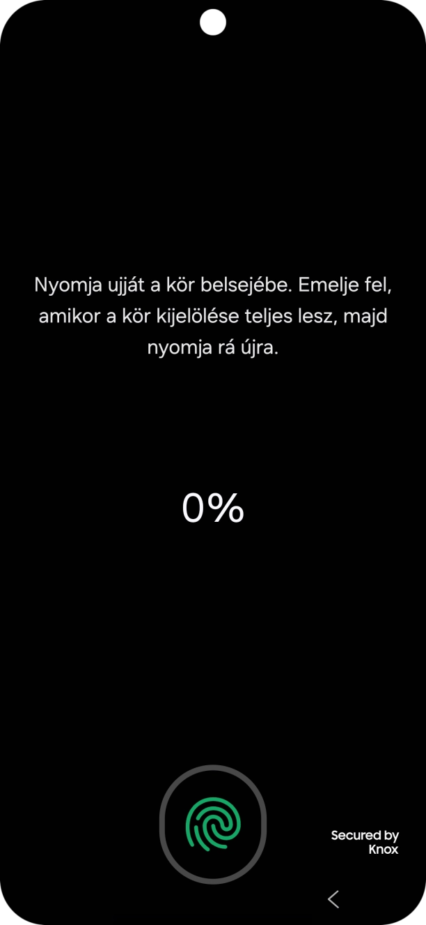 Kövesd a kijelzőn megjelenő utasításokat képernyőzár létrehozásához ujjlenyomattal. Kövesd a kijelzőn megjelenő utasításokat képernyőzár létrehozásához ujjlenyomattal.