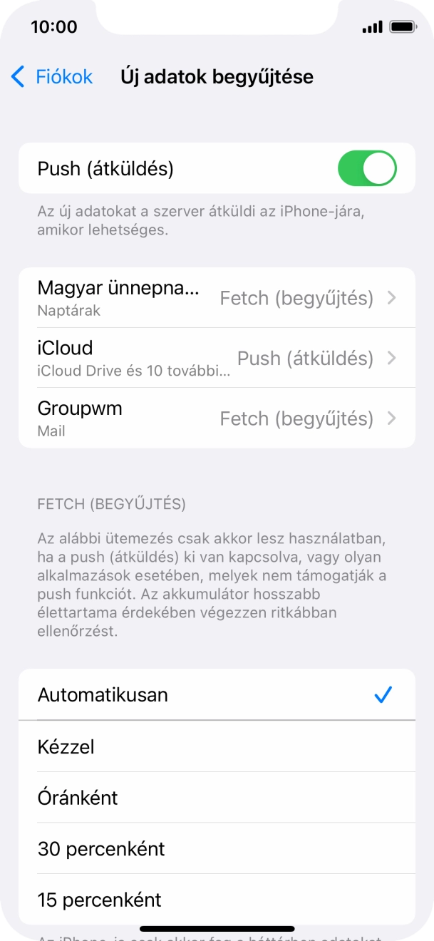 Kattints a „Push (átküldés)” melletti csúszkára a funkció be- vagy kikapcsolásához.