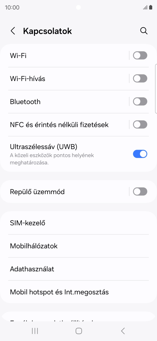 Válaszd a Mobil hotspot és Int.megosztás lehetőséget. Válaszd a Mobil hotspot és Int.megosztás lehetőséget.