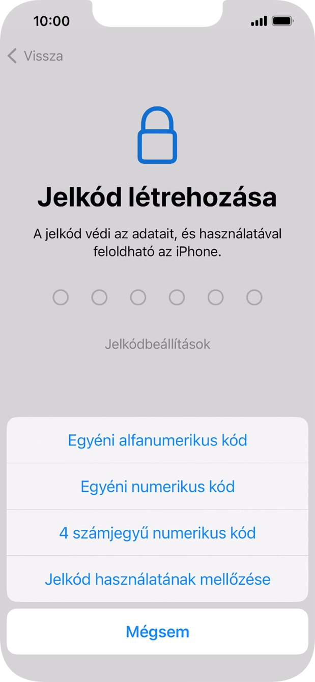 A képernyőzár használatának bekapcsolásához kövesd a képernyőn megjelenő utasításokat, vagy válaszd a Jelkód használatának mellőzése lehetőséget.
