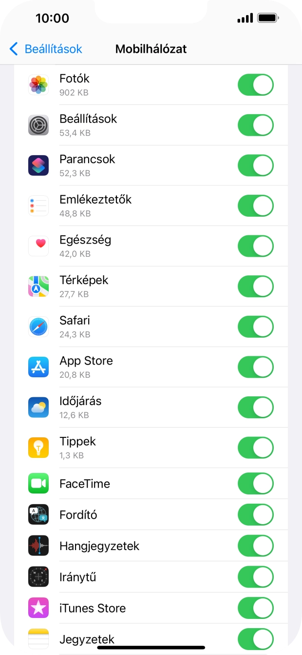 Kattints a kívánt programok melletti csúszkákra a funkciók be- vagy kikapcsolásához.